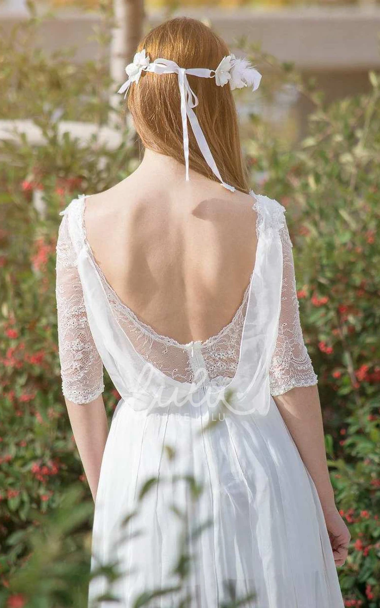 Embroidered Chiffon Lace Wedding Dress Unique Bridal Gown