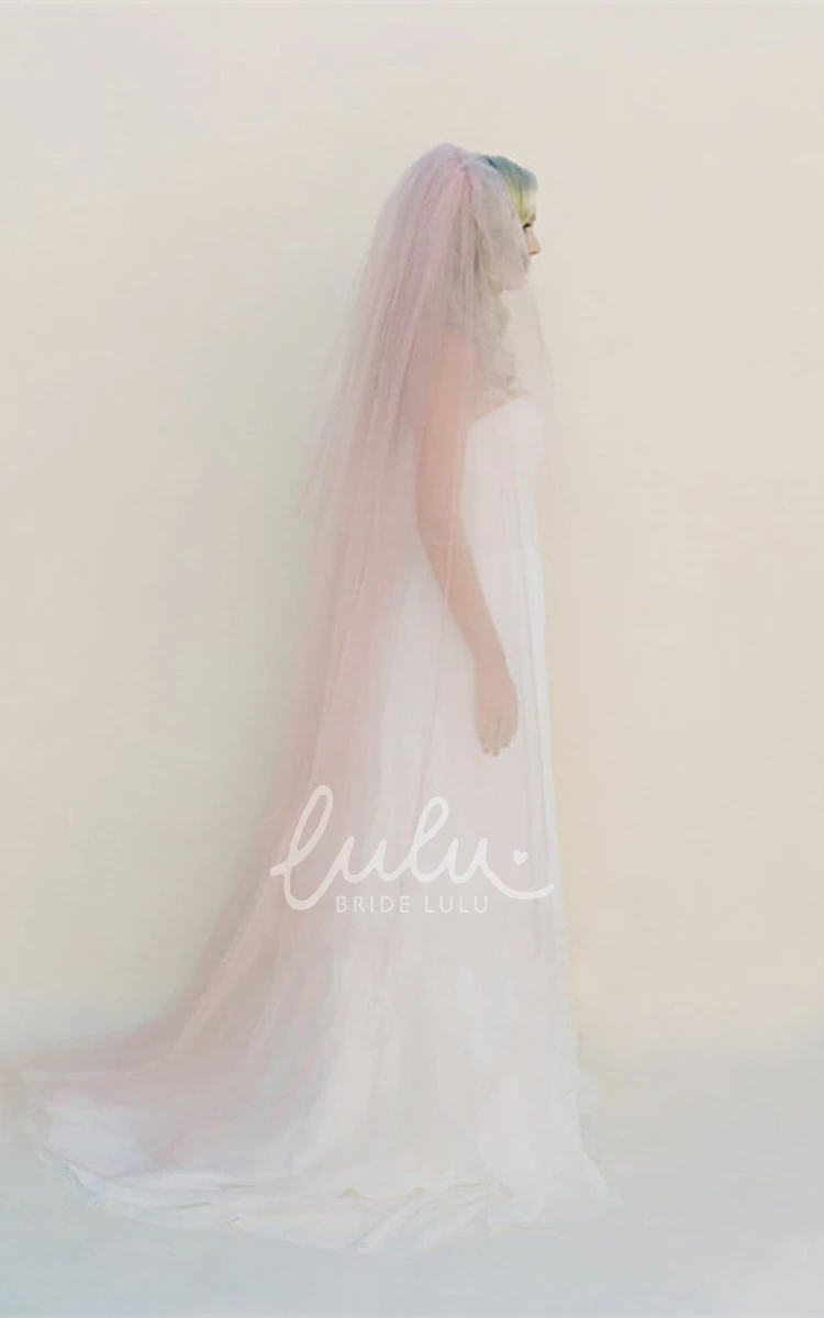 Soft Pink Trailing Tulle Veil for Wedding Dress