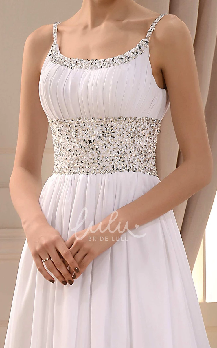 Beaded Spaghetti Strap Chiffon A-line Wedding Dress with Pleats