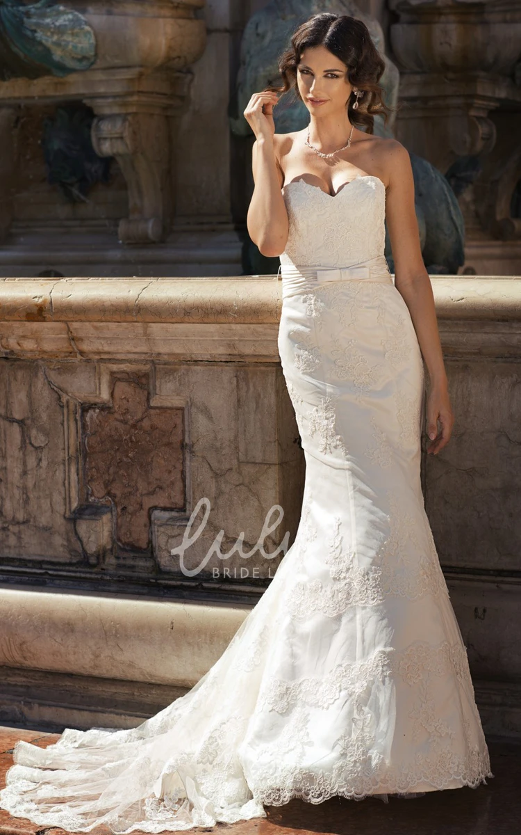 Sleeveless Mermaid Wedding Dress Sweetheart Appliqued Lace&Tulle Floor-Length