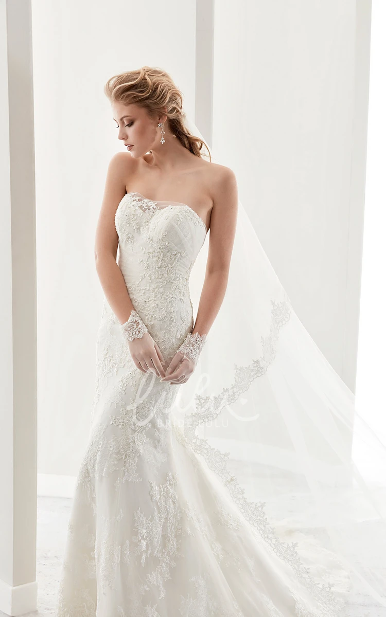 Strapless Sheath Wedding Dress with Brush Train