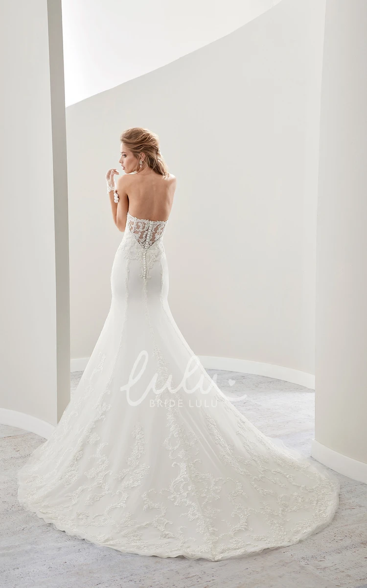 Mermaid Lace Wedding Dress with Strapless Illusive Details and Brush Train