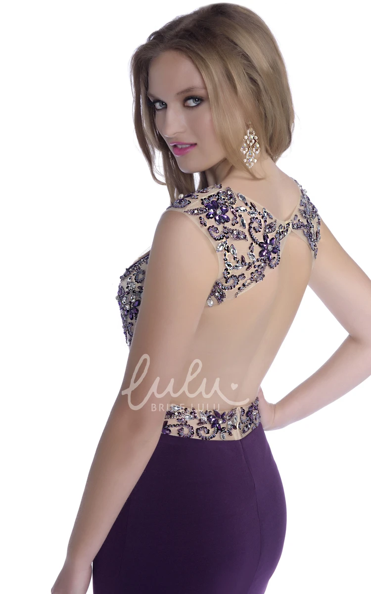 Rhinestone Applique V-Neck Jersey Prom Dress in Column Style