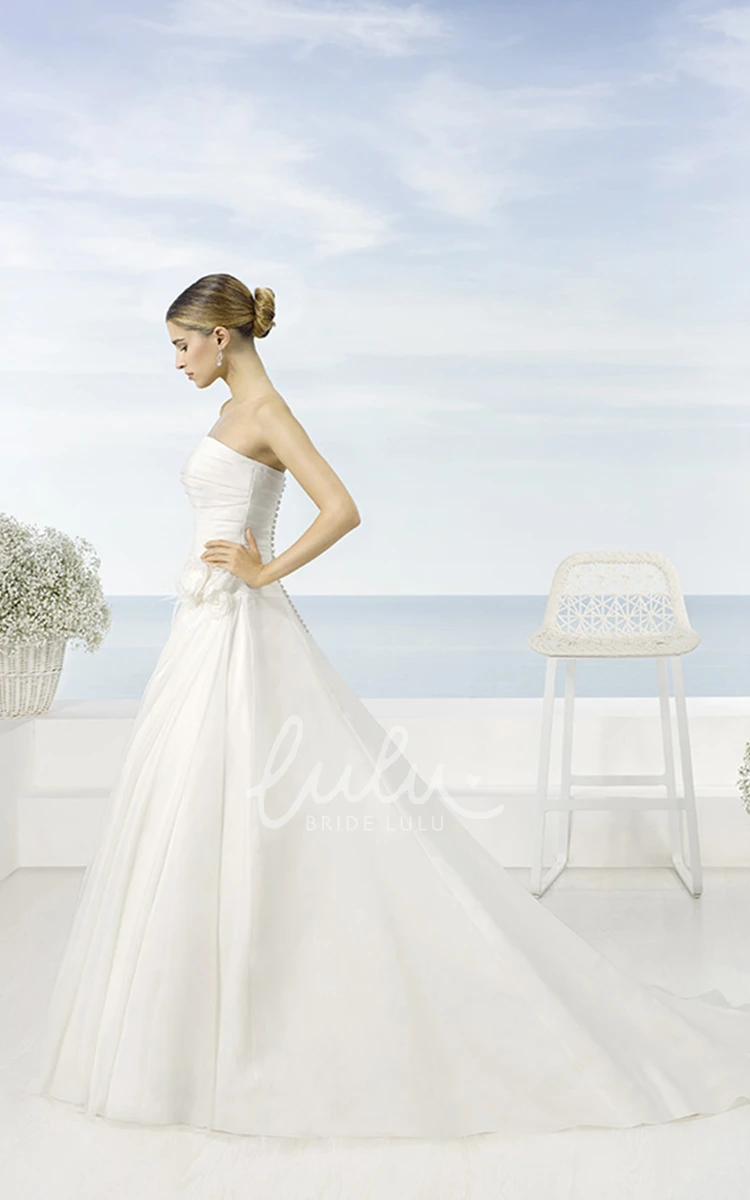 Satin A-Line Wedding Dress with Side Draping and Flower