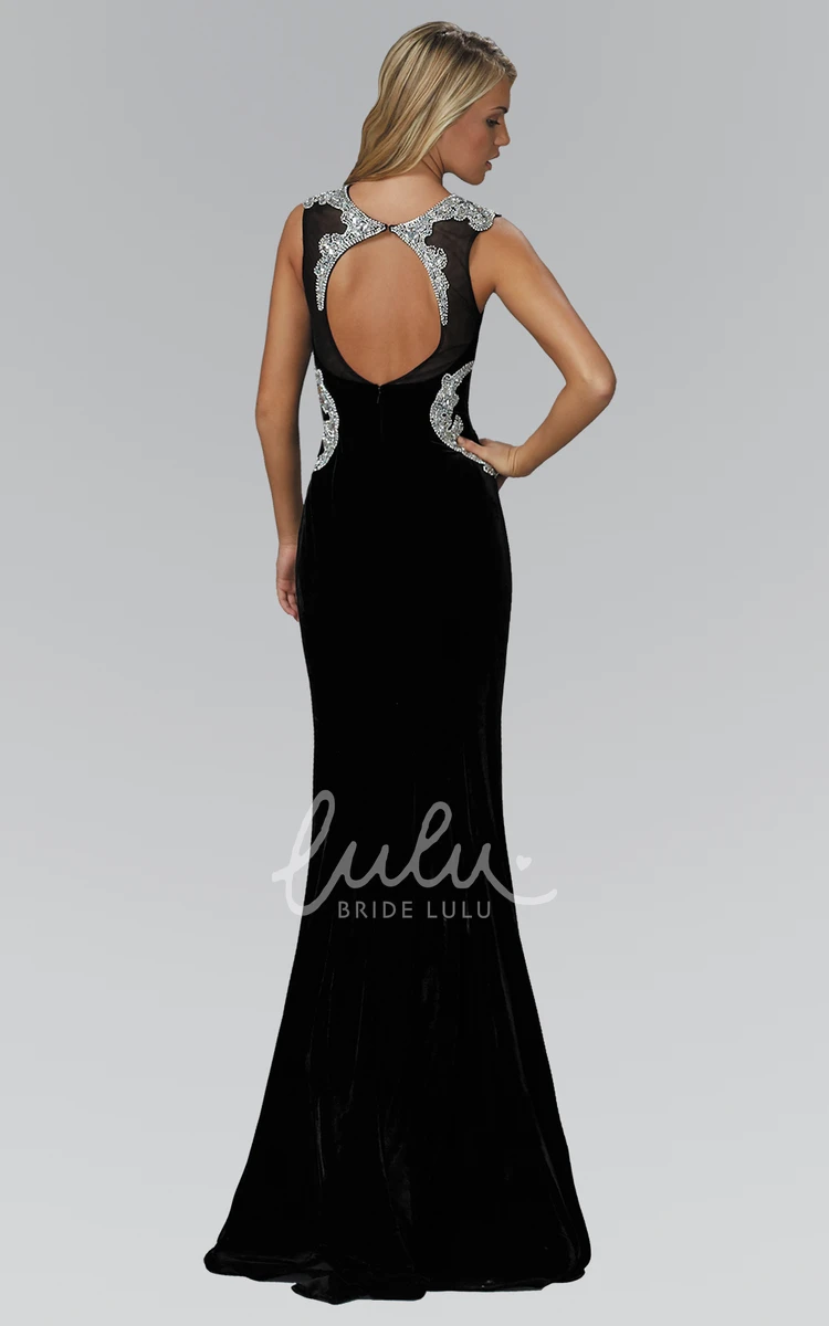 Sleeveless Scoop-Neck Jersey Formal Dress with Beading and Keyhole