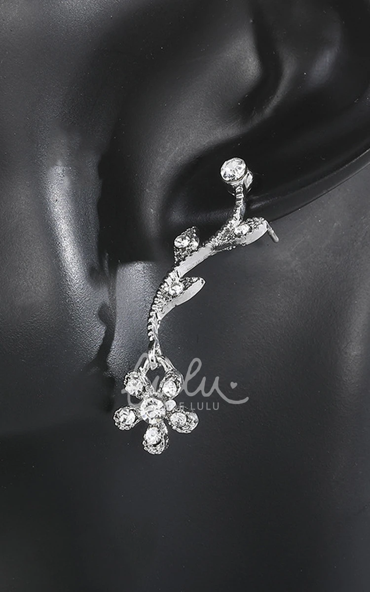 Elegant Flower Design Rhinestone Necklace and Earrings Jewelry Set