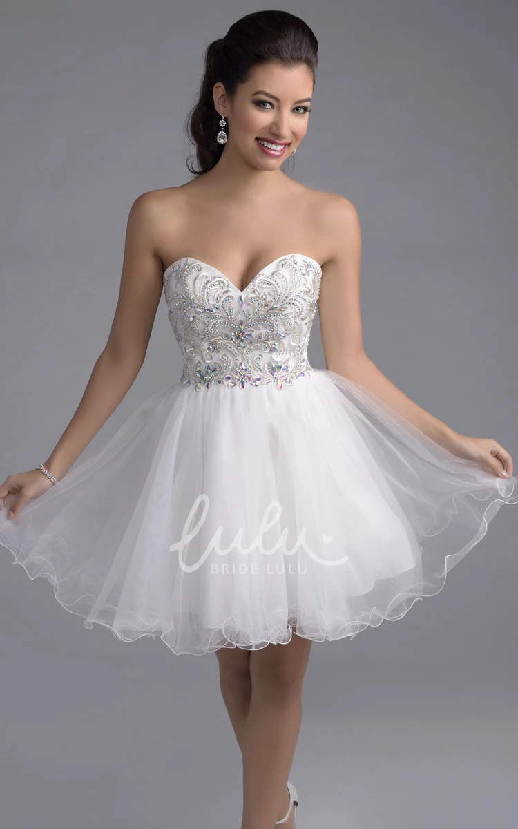 Sweetheart A-Line Tulle Prom Dress with Rhinestone Embellishment Mini Embellished Tulle Prom Dress