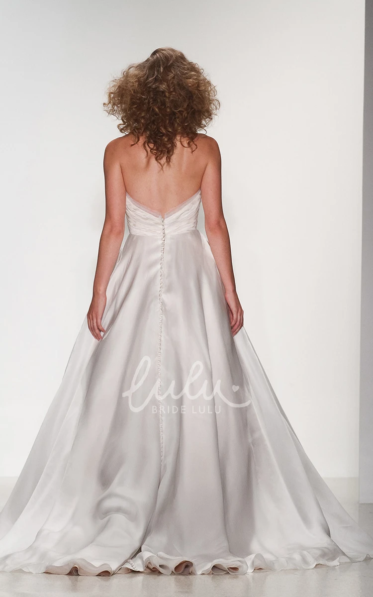 A-Line Organza Wedding Dress with Sweetheart Neckline & Deep-V Back Maxi Length