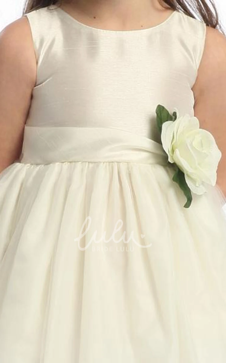 Floral Tulle Tea-Length Flower Girl Dress Modern Bridesmaid Dress