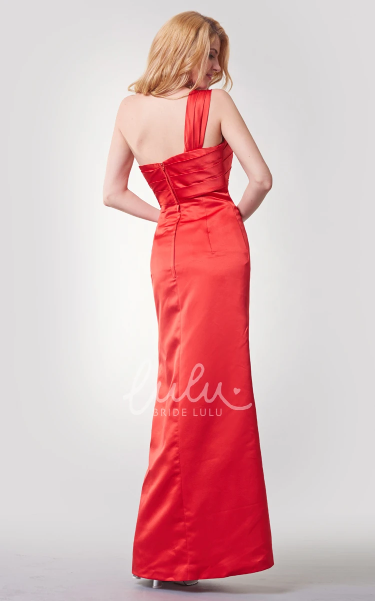 One Shoulder Bandaged A-line Satin Bridesmaid Dress Long & Classy