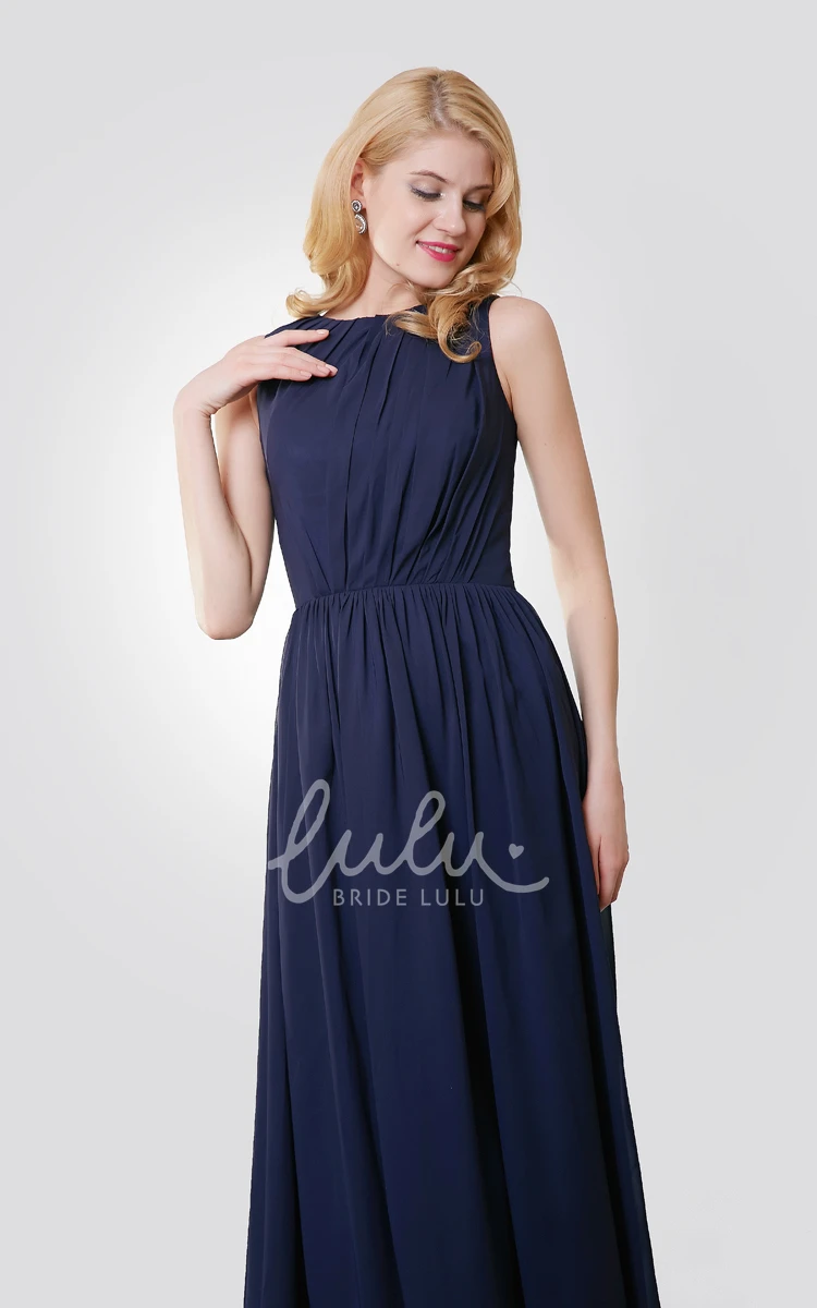 Sleeveless Pleated Chiffon Dress with Keyhole Back Flowy Bridesmaid Dress