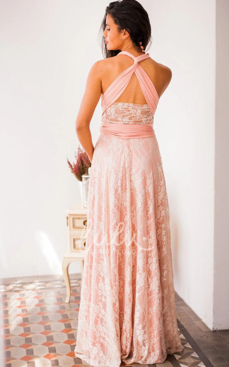 Unique Golden Lace Bridesmaid Dress Peach Blush Pink Convertible