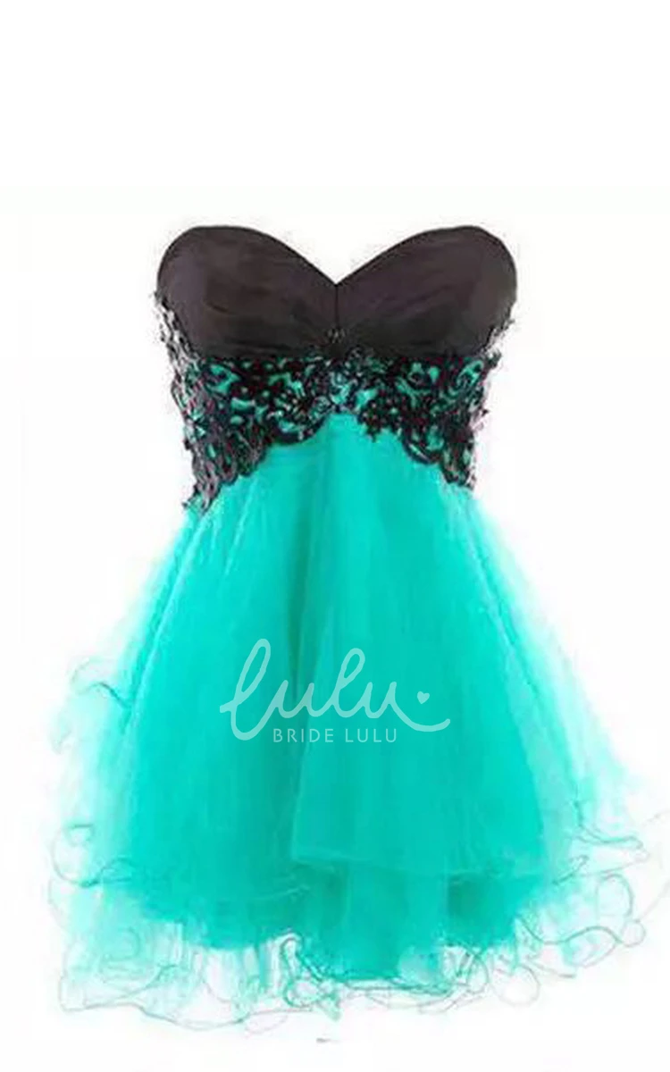 Short Sleeve Bateau A-line Lace Tulle Homecoming Dress