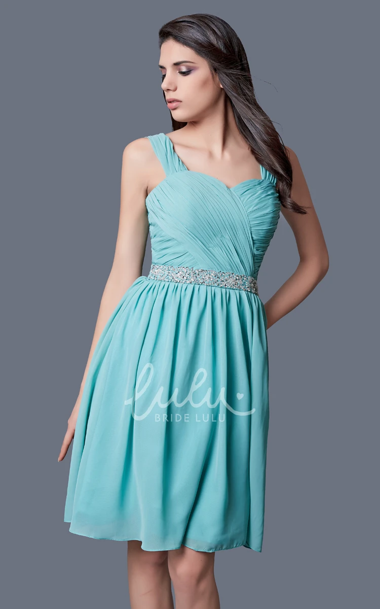 Knee Length Chiffon Prom Dress with Beaded Waist and Straps