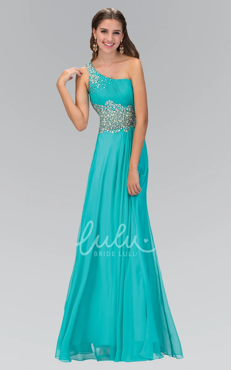 A-Line Chiffon Beaded Formal Dress with One-Shoulder and Ruching