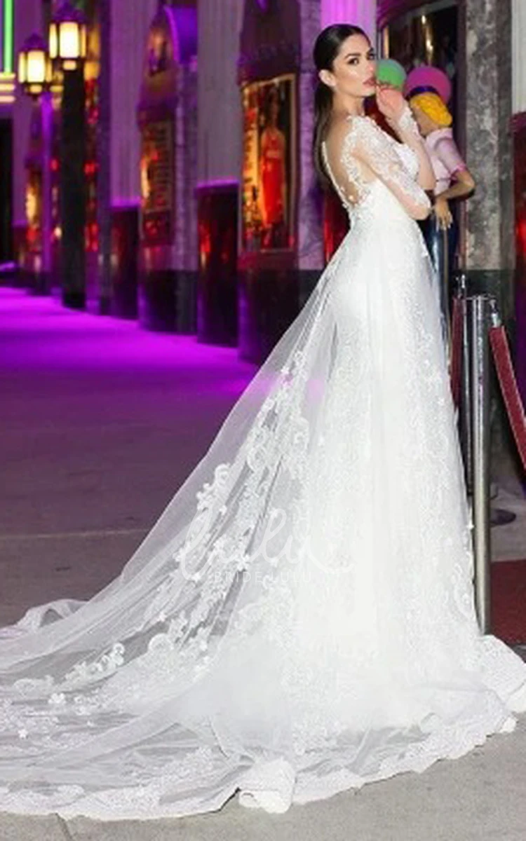 Lace Long Sleeve A-Line Wedding Dress with Appliques Modern and Elegant