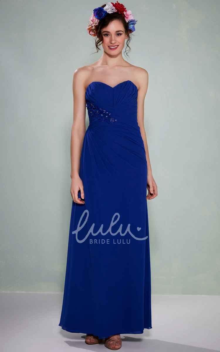 Sweetheart Sleeveless Chiffon Ankle-Length Bridesmaid Dress With Criss-Cross Flowy Dress