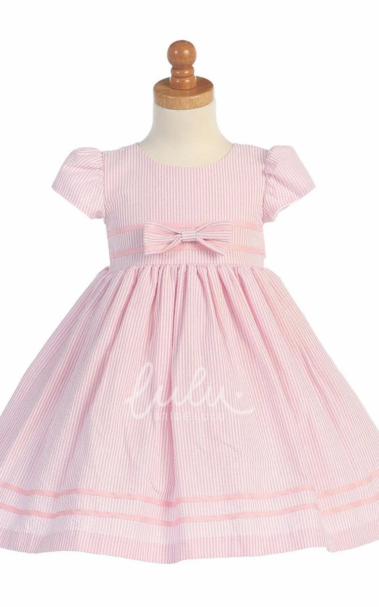Tiered Pleated Flower Girl Dress with Sash Tea-Length Floral Elegant
