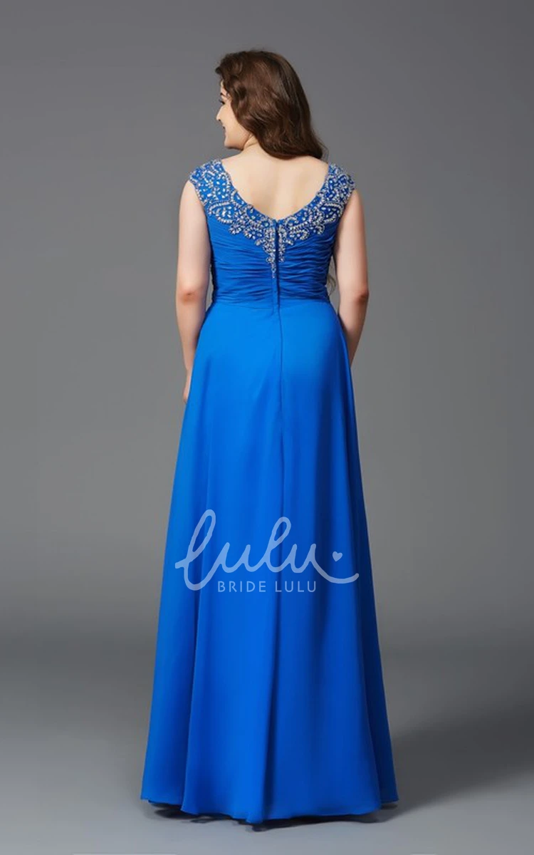 Cap Sleeve A-Line Jersey Formal Dress with Ruching & Beading