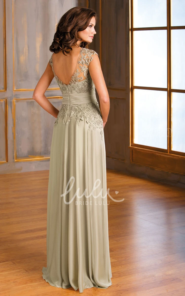 Cap-Sleeved V-Neck Mother Of The Bride MOB Dress with Appliques Modern Formal Dress with Shawl