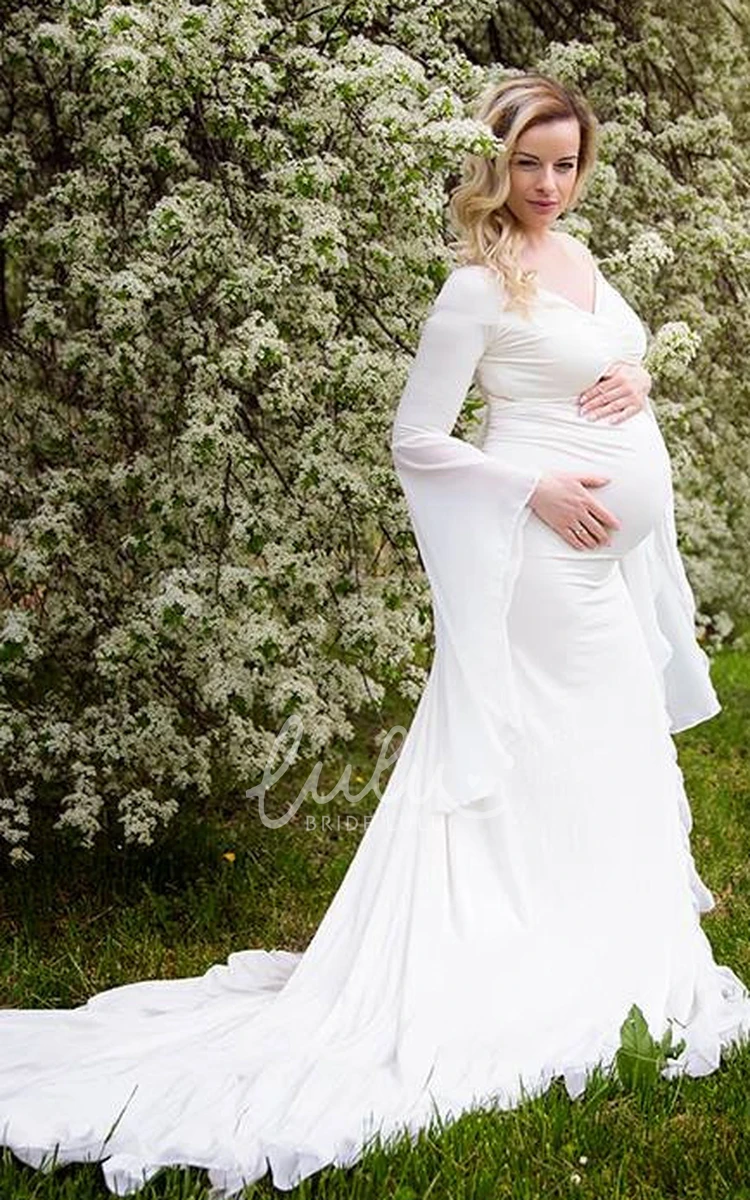 Court Train Empire Maternity Wedding Dress in Sheath Style