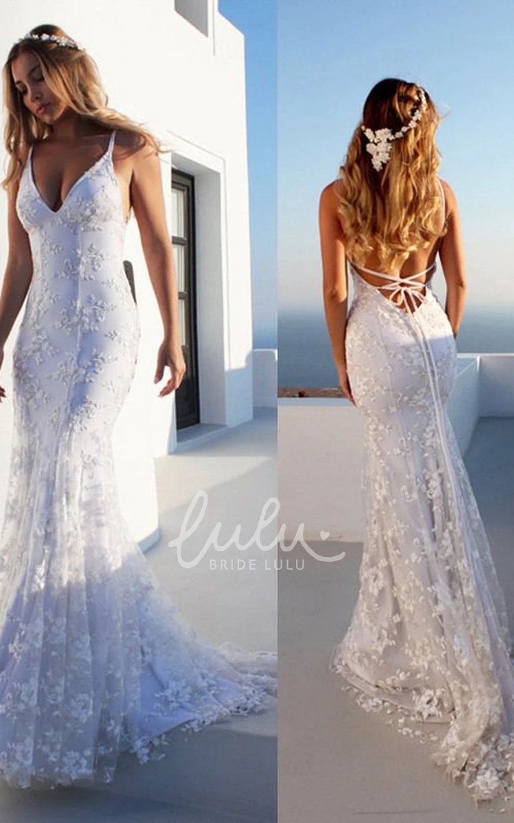 Romantic Lace Sheath Wedding Dress Summer Garden V-neck