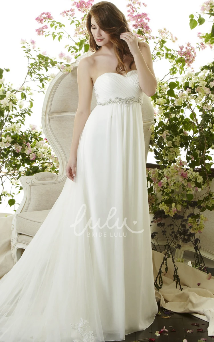 Sleeveless Sweetheart Chiffon Wedding Dress with Criss-Cross Empire Sheath Style