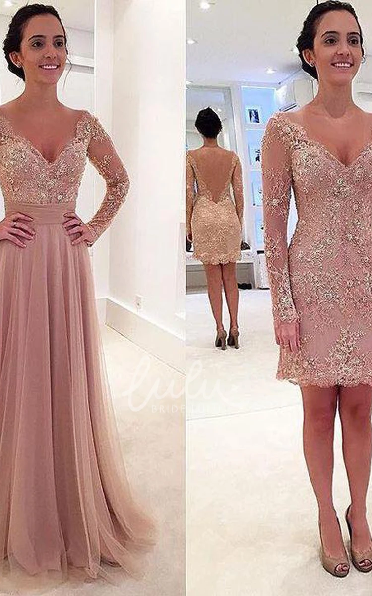 Long Sleeve Lace Appliques Evening Dress Elegant Women's Formal Dress Modern Tulle Detachable