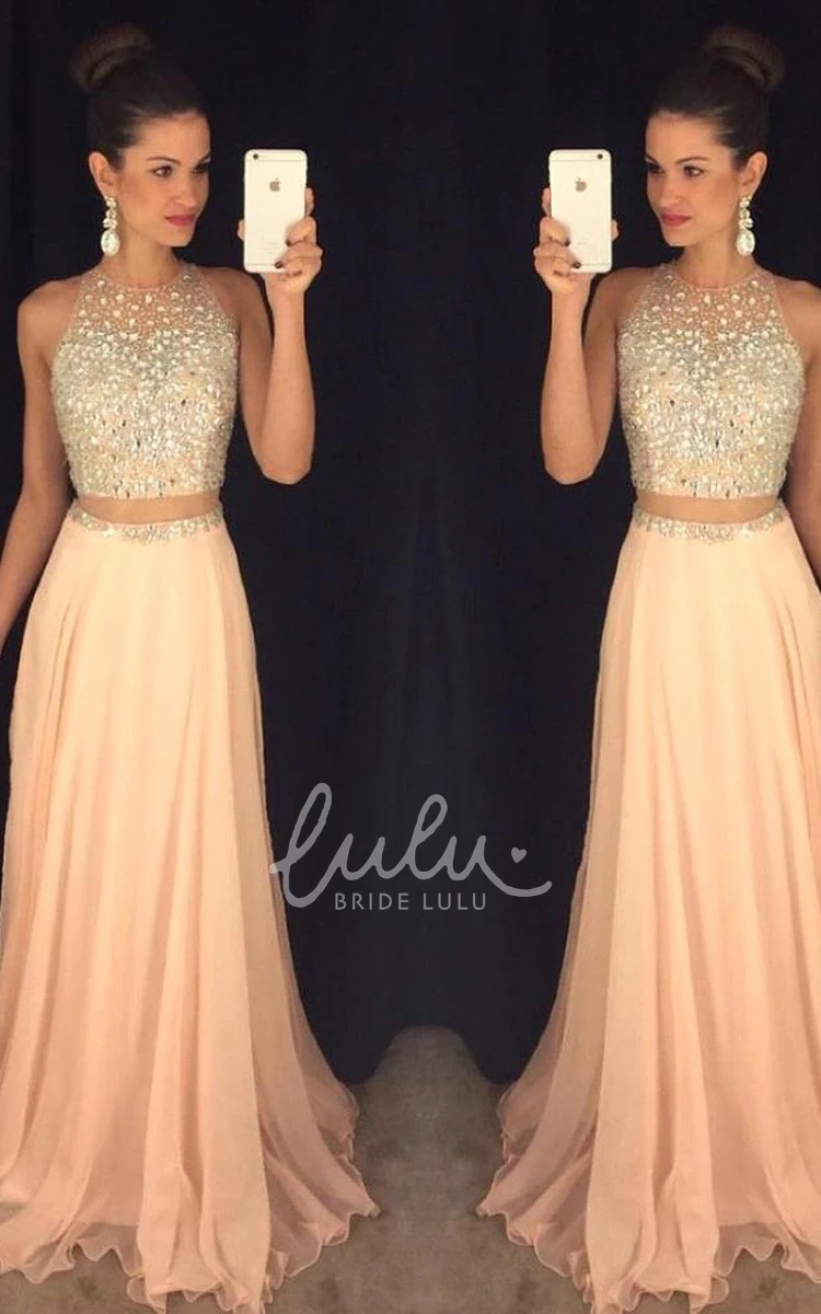 Sleeveless Chiffon Prom Dress with Beadings and Party Gowns