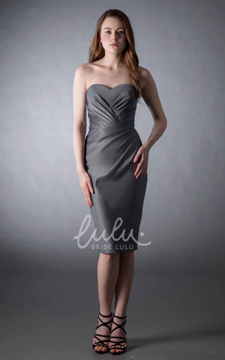 Knee-Length Sweetheart Satin Bridesmaid Dress Pencil Sleeveless Ruched