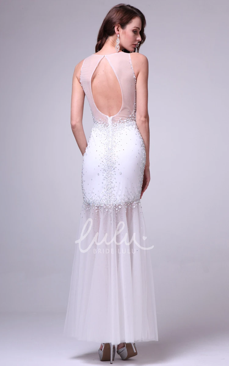 Mermaid Tulle Sleeveless Dress with Jewel-Neck and Beading Formal Dress