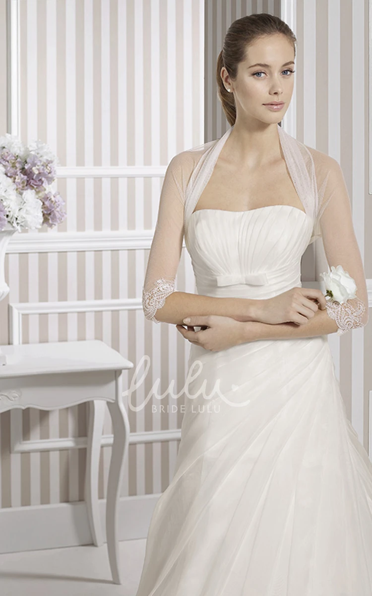 Tulle Cape A-Line Wedding Dress with Side-Draping & Strapless Sleeves