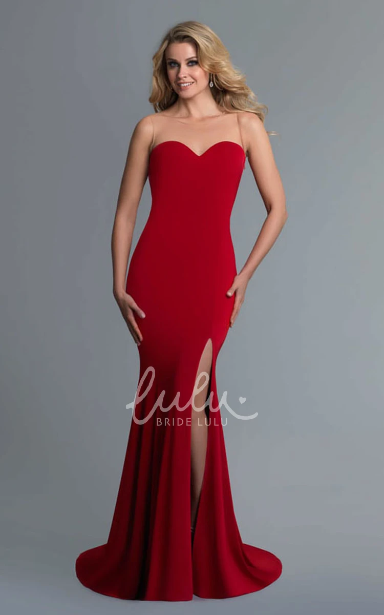 Sweetheart Sheath Jersey Bridesmaid Dress with Illusion and Split Front