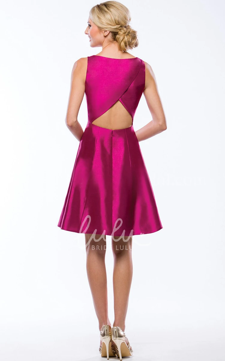 A-Line Satin Bridesmaid Dress with V-Neck and Keyhole Back