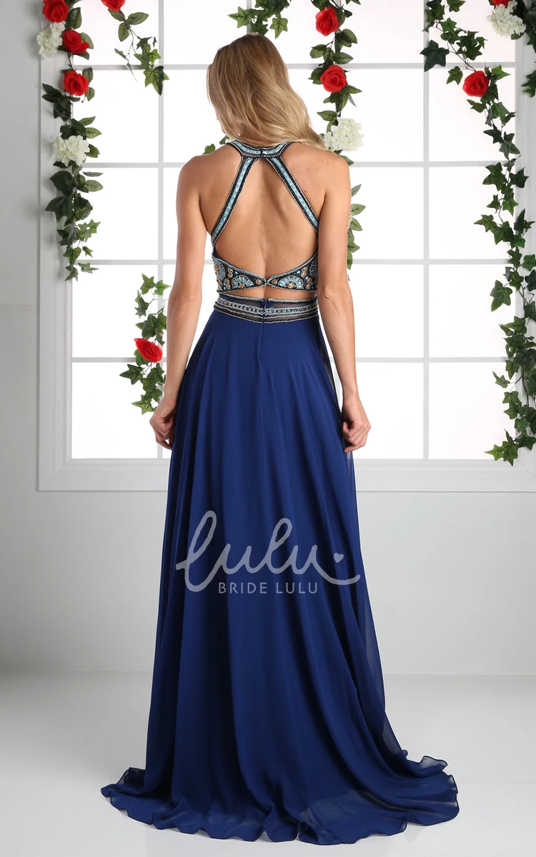 Chiffon A-Line Bridesmaid Dress with Beading Pleats and Scoop-Neck