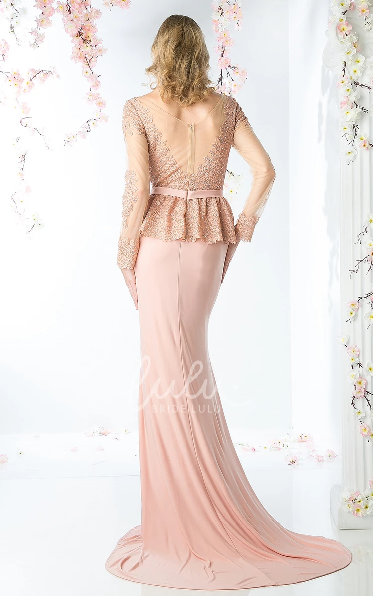 Jersey Sheath Long Sleeve Dress with Peplum and Beading for Formal Event