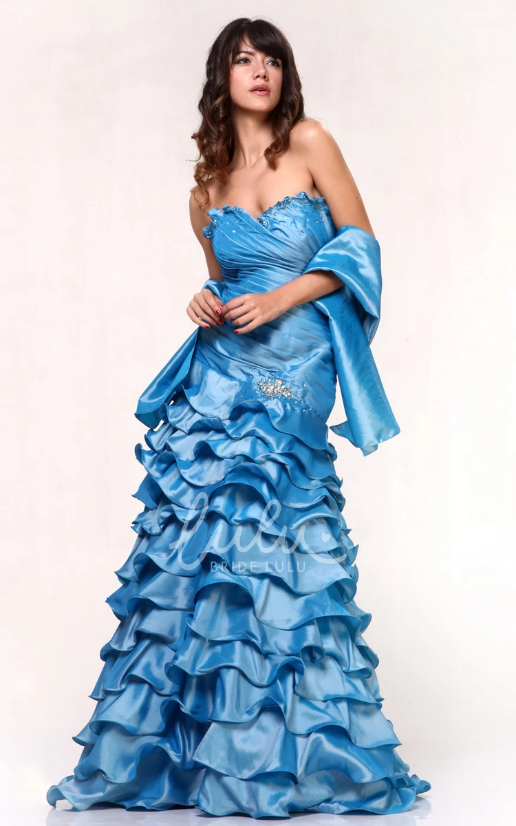 Satin Sweetheart A-Line Dress with Tiers and Ruching