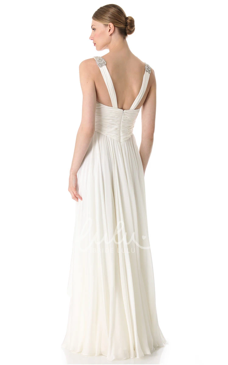 Empire Chiffon Floor-length Dress With Broad Straps Deep-V Neckline