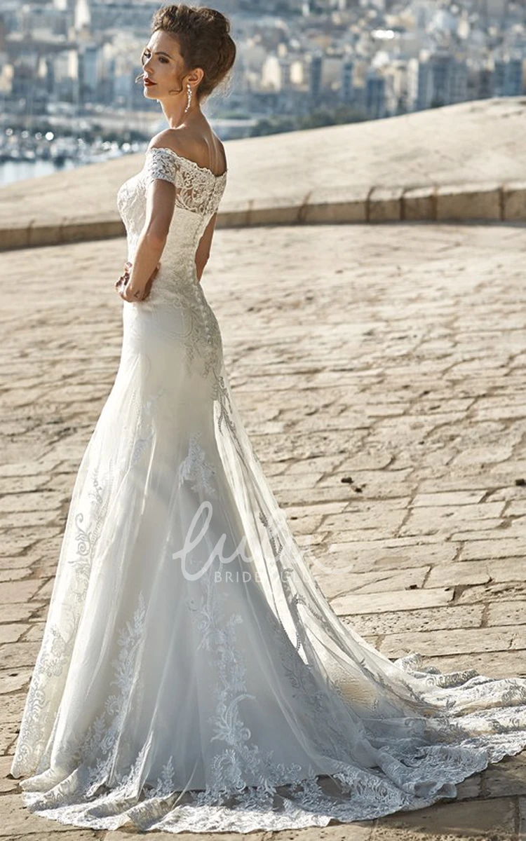 Off-The-Shoulder Lace Wedding Dress with Floor-Length Hem