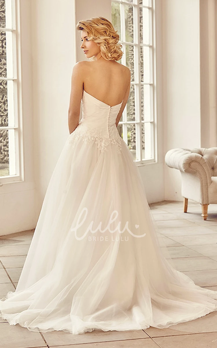 Tulle Appliqued Strapless Wedding Dress with V Back Maxi Length