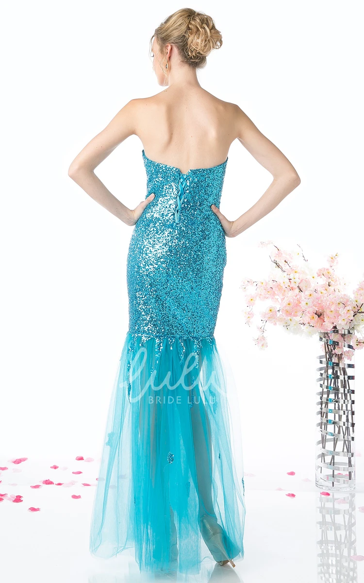 Strapless Sequins Tulle Backless Prom Dress with Beading Sheath Style