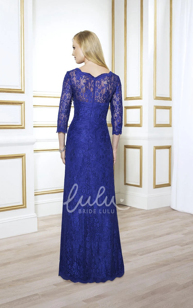 Lace Illusion Back Formal Dress with 3/4 Sleeves Formal Dress