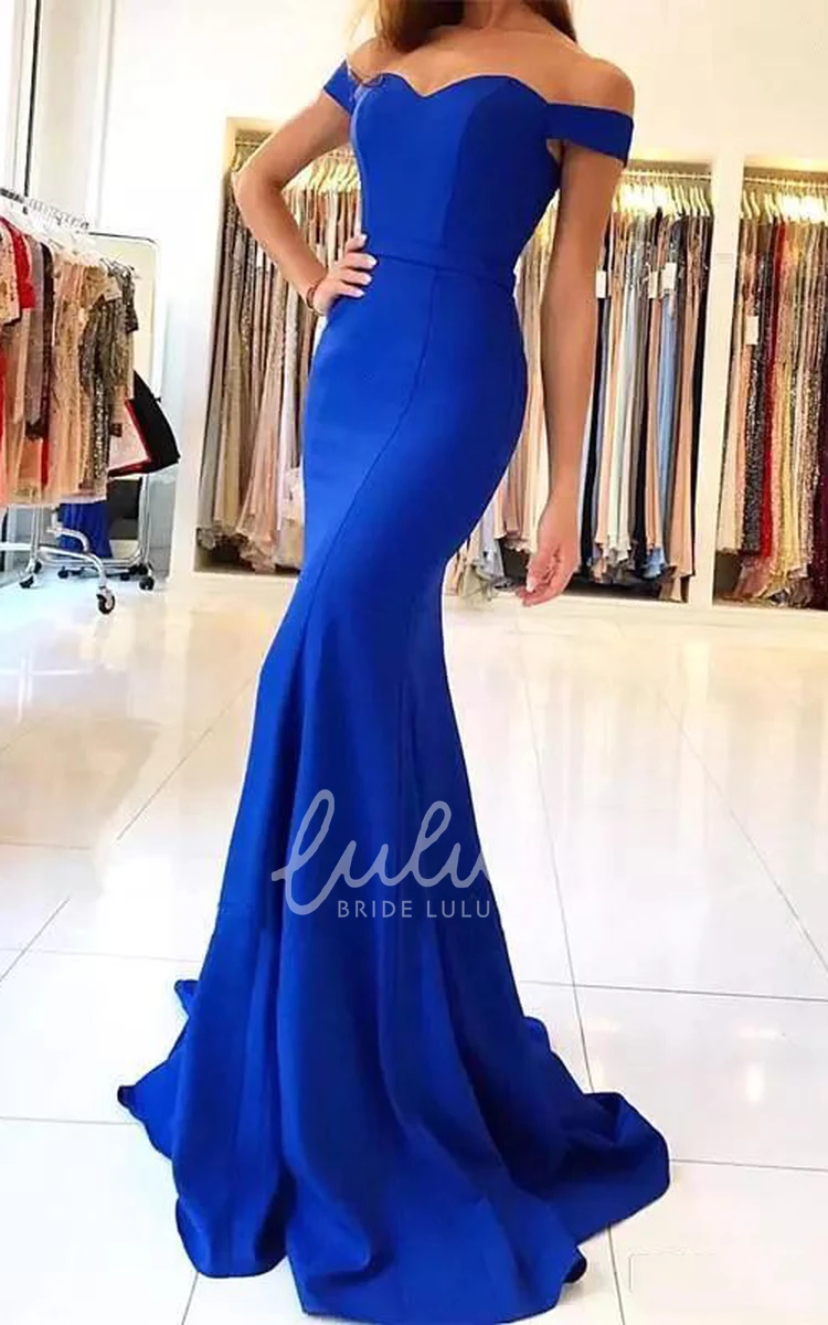 Off-the-Shoulder Satin Mermaid Bridesmaid Dress with Cap Sleeves