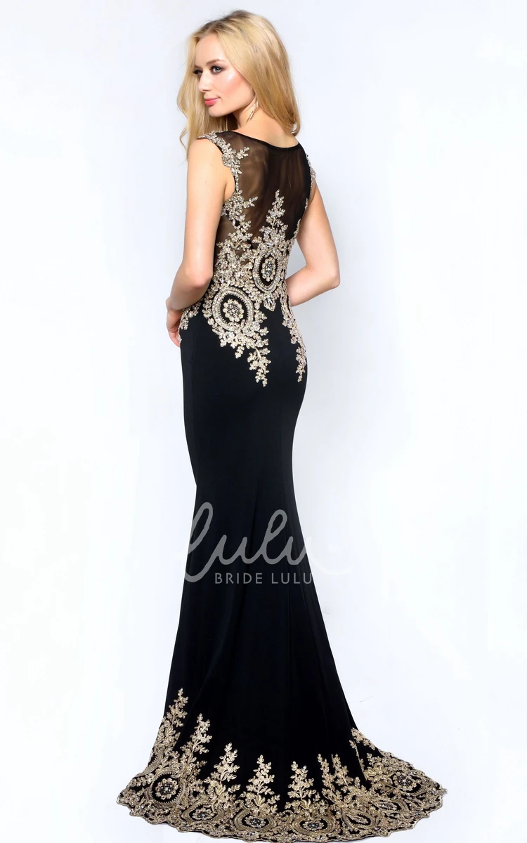Sleeveless Sheath Formal Dress with Scoop-Neck and Illusion Beading