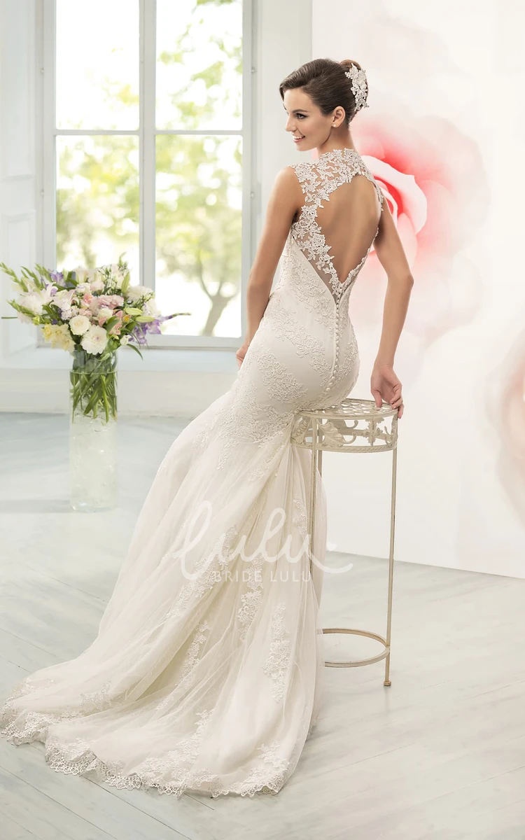 Mermaid Lace Wedding Dress with Queen-Anne Neckline and Waist Jewellery