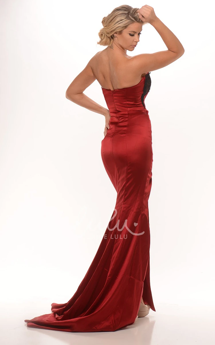 Maxi Lace Sheath Prom Dress with Strapless Style and Split Front