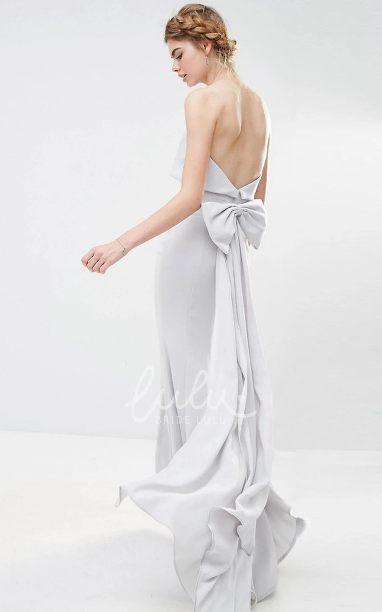 Strapless Chiffon Bridesmaid Dress with Bow in Ankle-Length Sheath Style