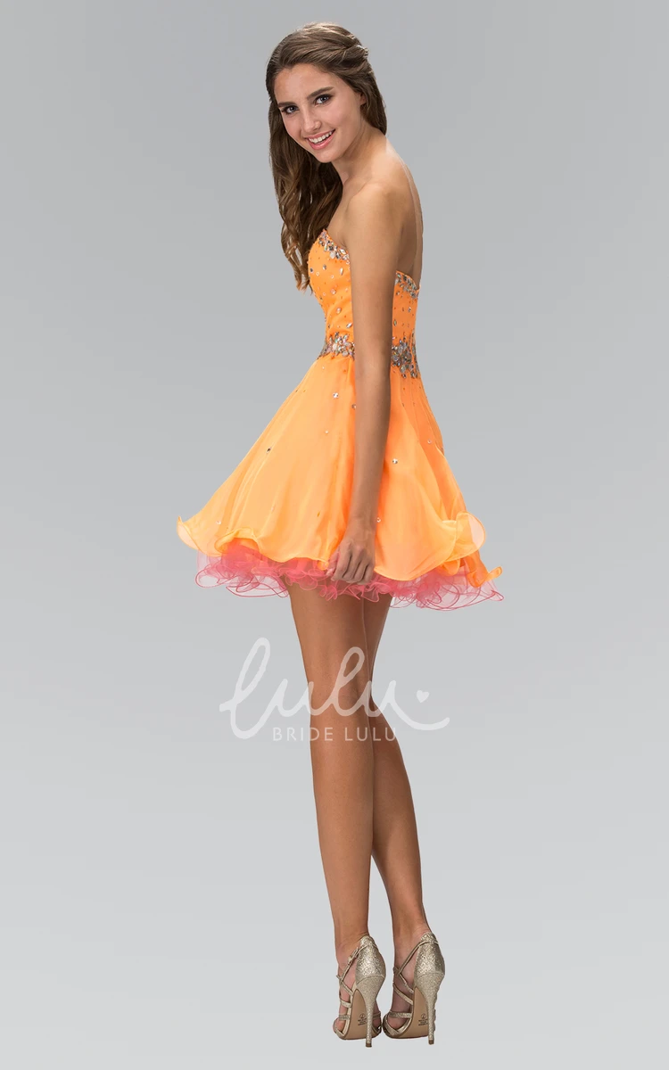 Colorful A-Line Sleeveless Mini Dress with Ruffles and Beading