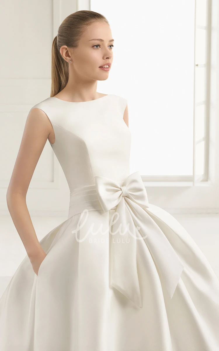 Satin Ball Gown with Bow Sash Sleeveless and Angelic