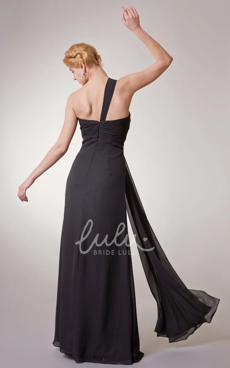 Sheath Chiffon Dress with One-Shoulder Neckline and Ruched Bodice